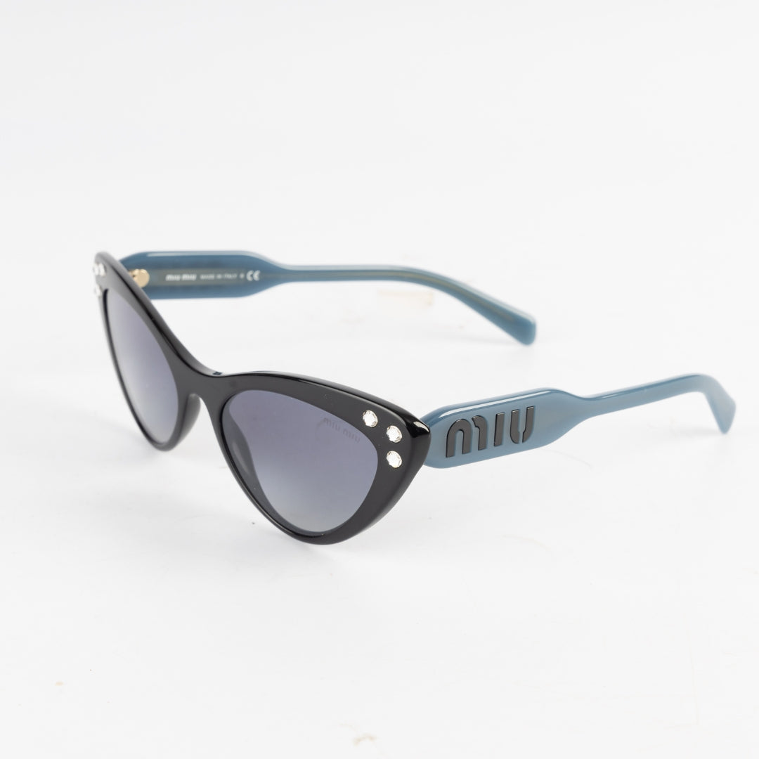 Miu Miu Black & Blue/Grey Gradient Studded Cat-Eye Sunglasses