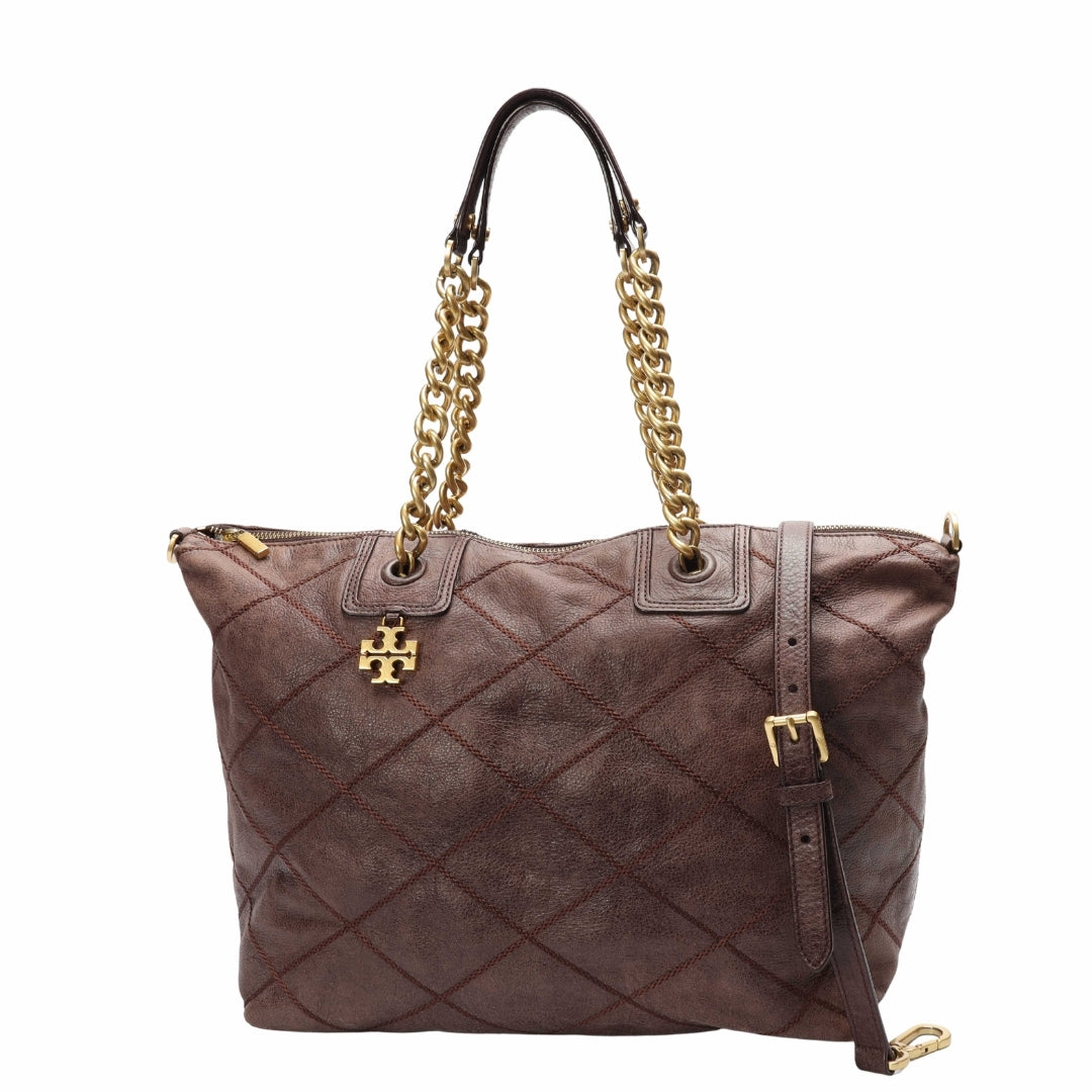 Tory Burch Lysa Diamond Quilted Brown Tote