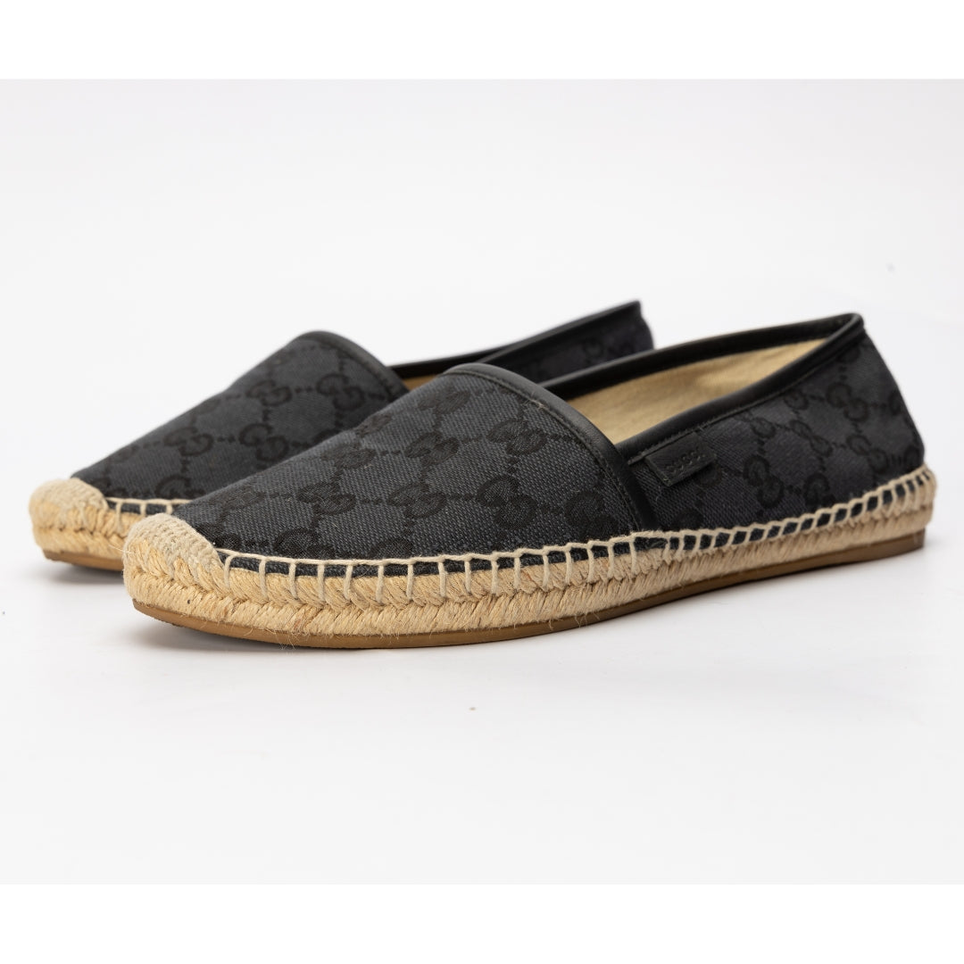 Gucci Black GG Canvas and Leather Espadrille