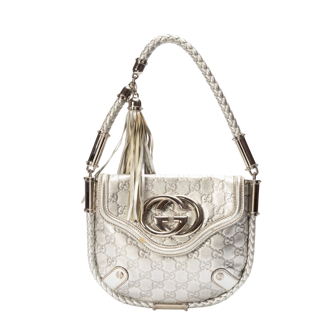 Gucci Metallic Silver Guccissima Britt Shoulder Bag