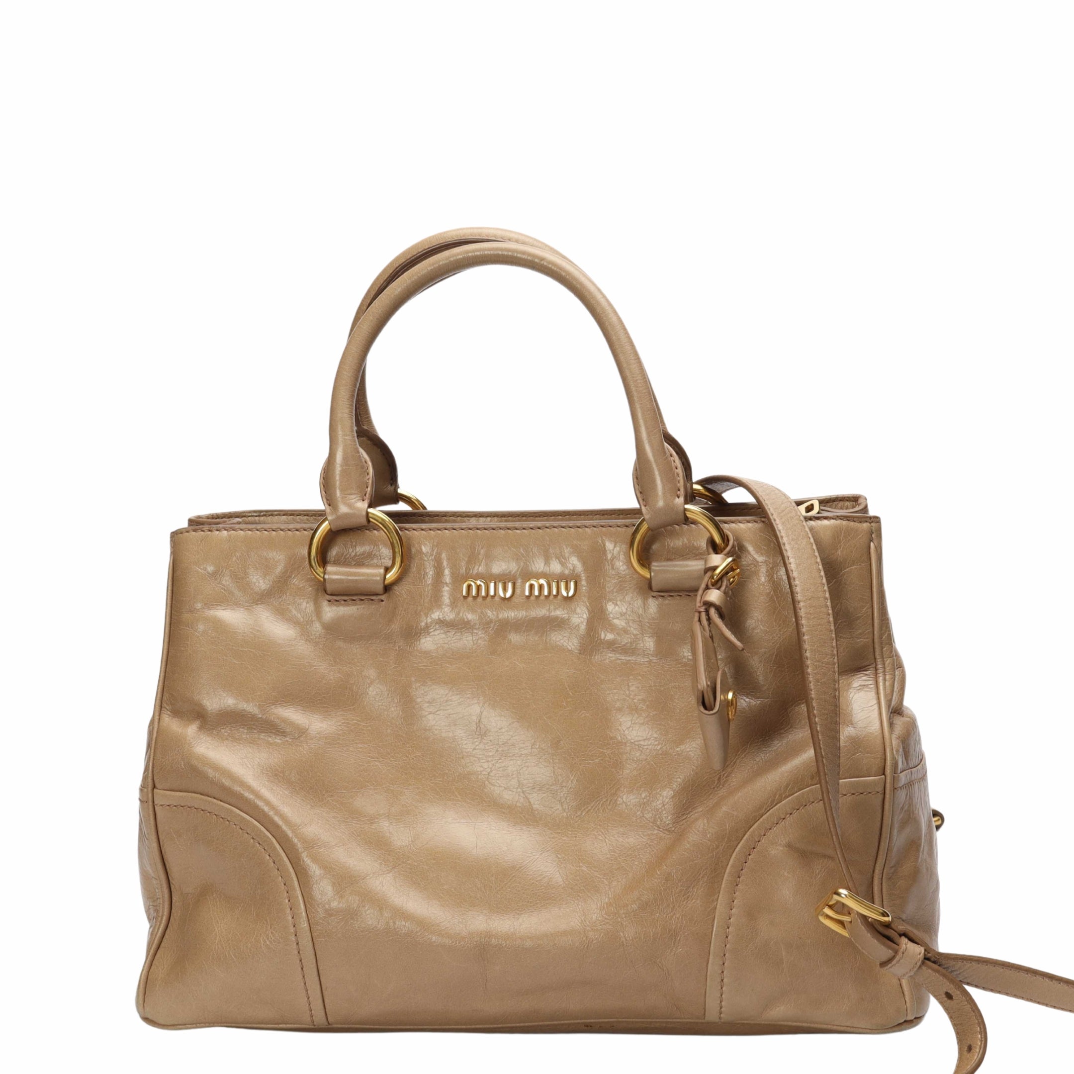 Miu Miu Beige Vitello Shine Convertible Tote