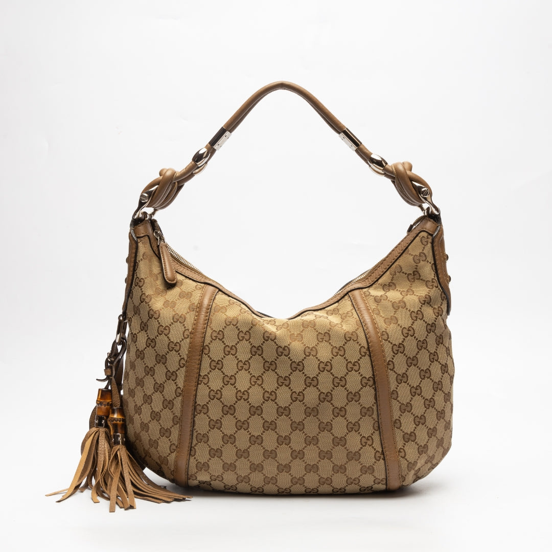 Gucci GG Canvas Medium Techno Horsebit Hobo Bag