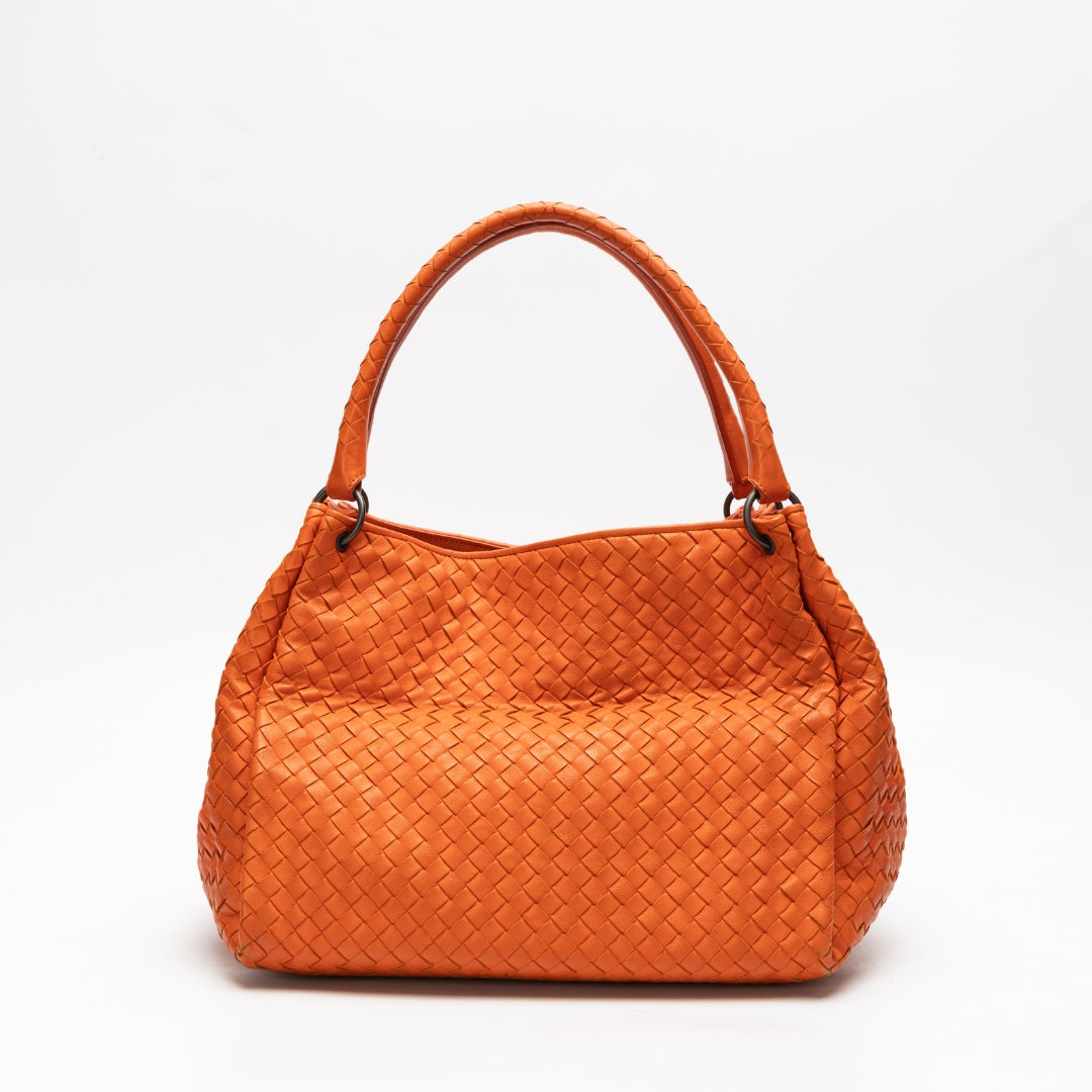 Bottega Veneta Orange Intrecciato Woven Nappa Leather Parachute Bag