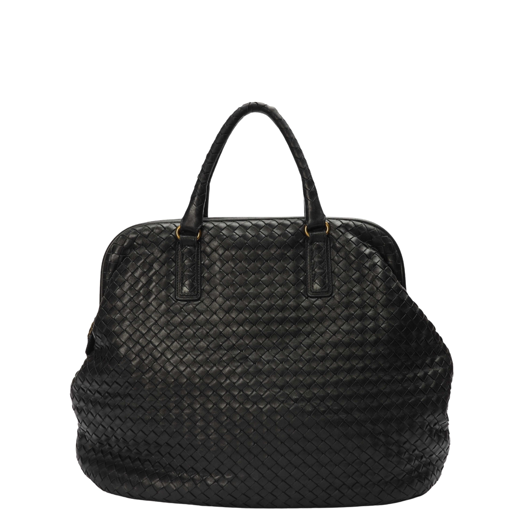 Bottega Veneta Black Intrecciato Woven Frame Top Tote