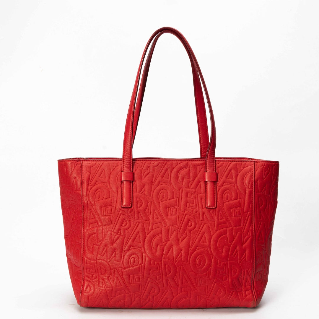 Salvatore Ferragamo Red Logo Embossed Bonnie Tote