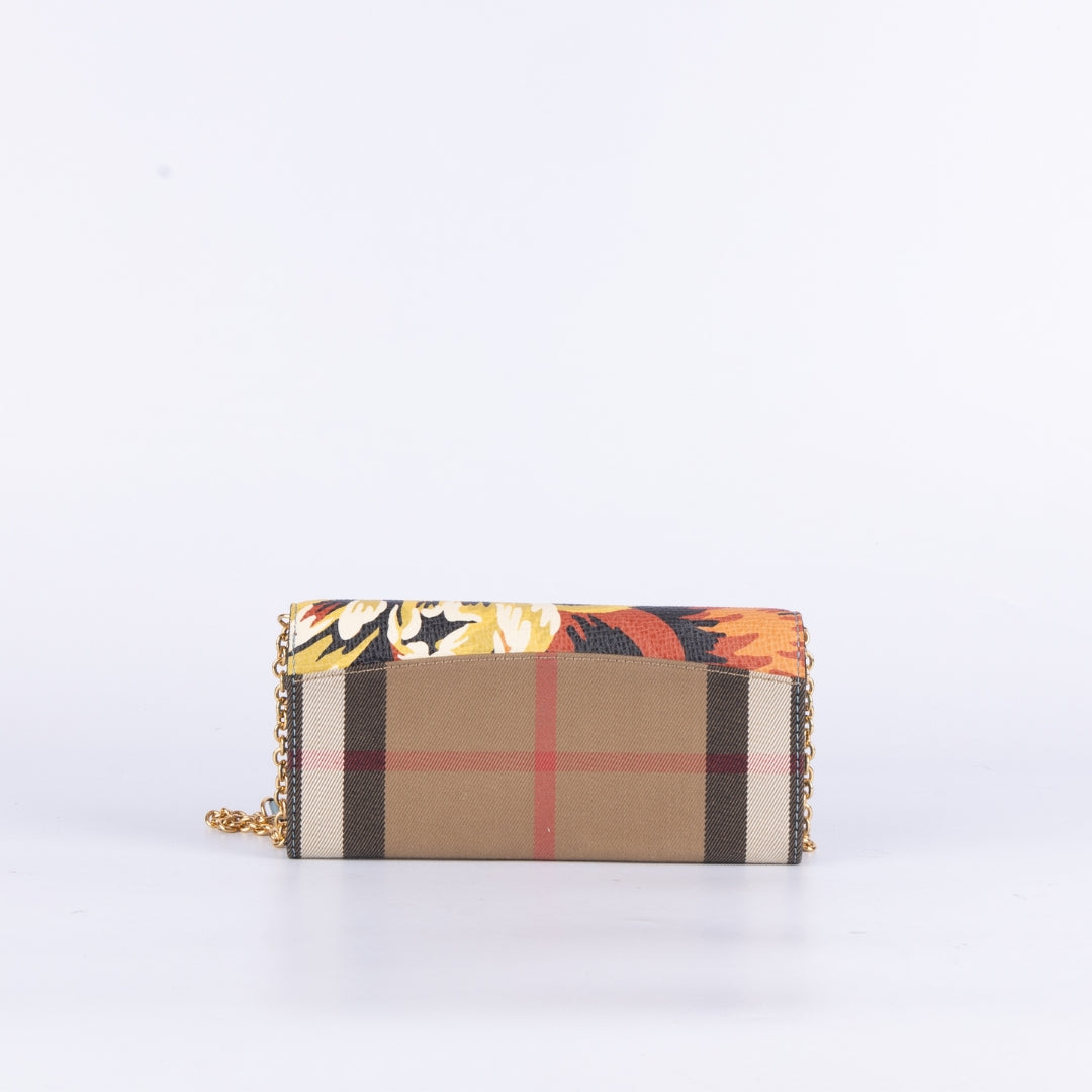 Burberry Multicolor Haymarket Check Floral Wallet on Chain Crossbody Bag