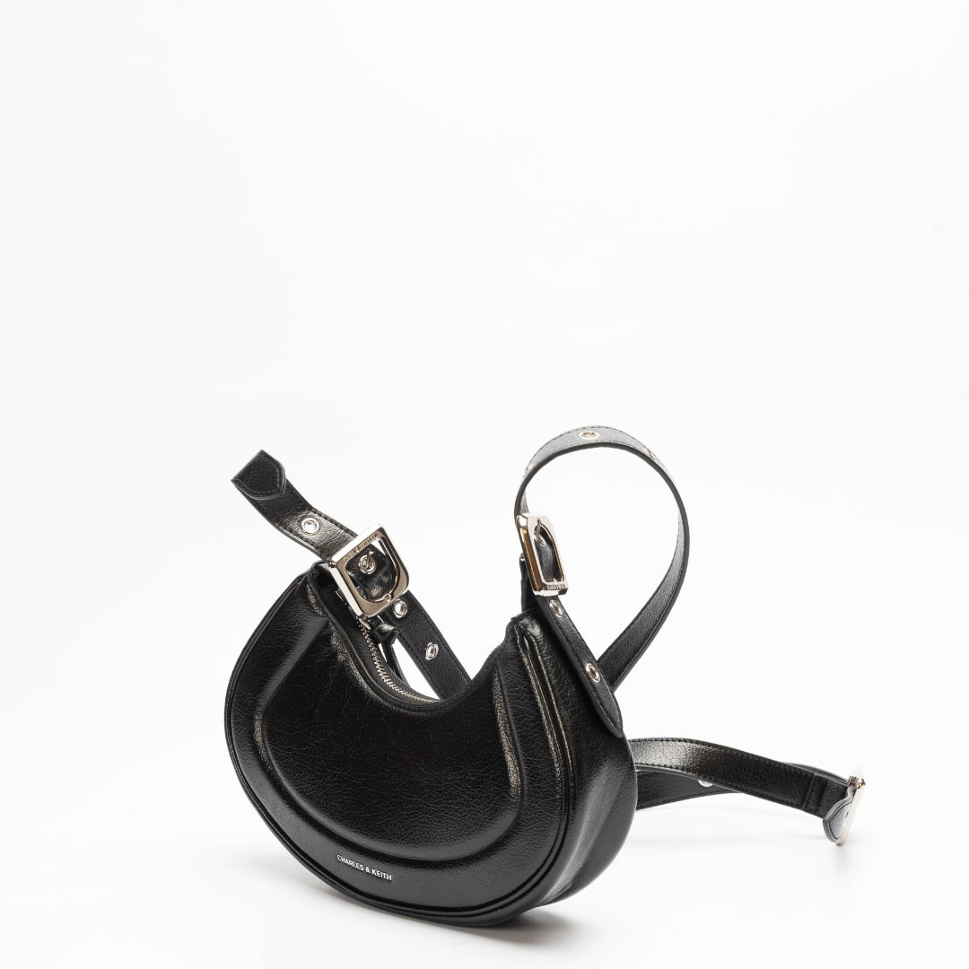 Charles & Keith Black Petra Curved Shoulder Bag