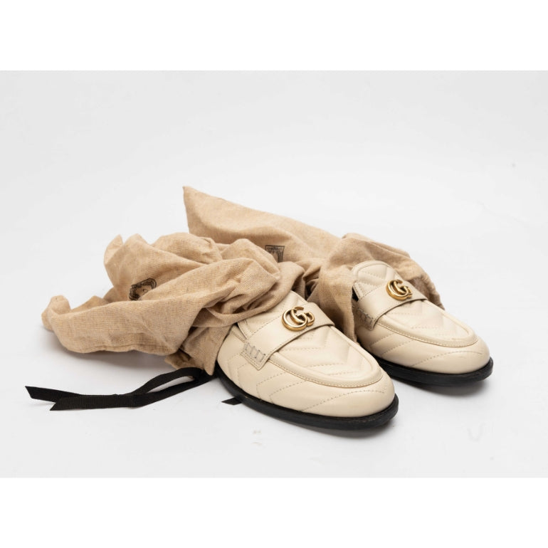 Gucci Cream Matelasse Leather GG Marmont Loafers