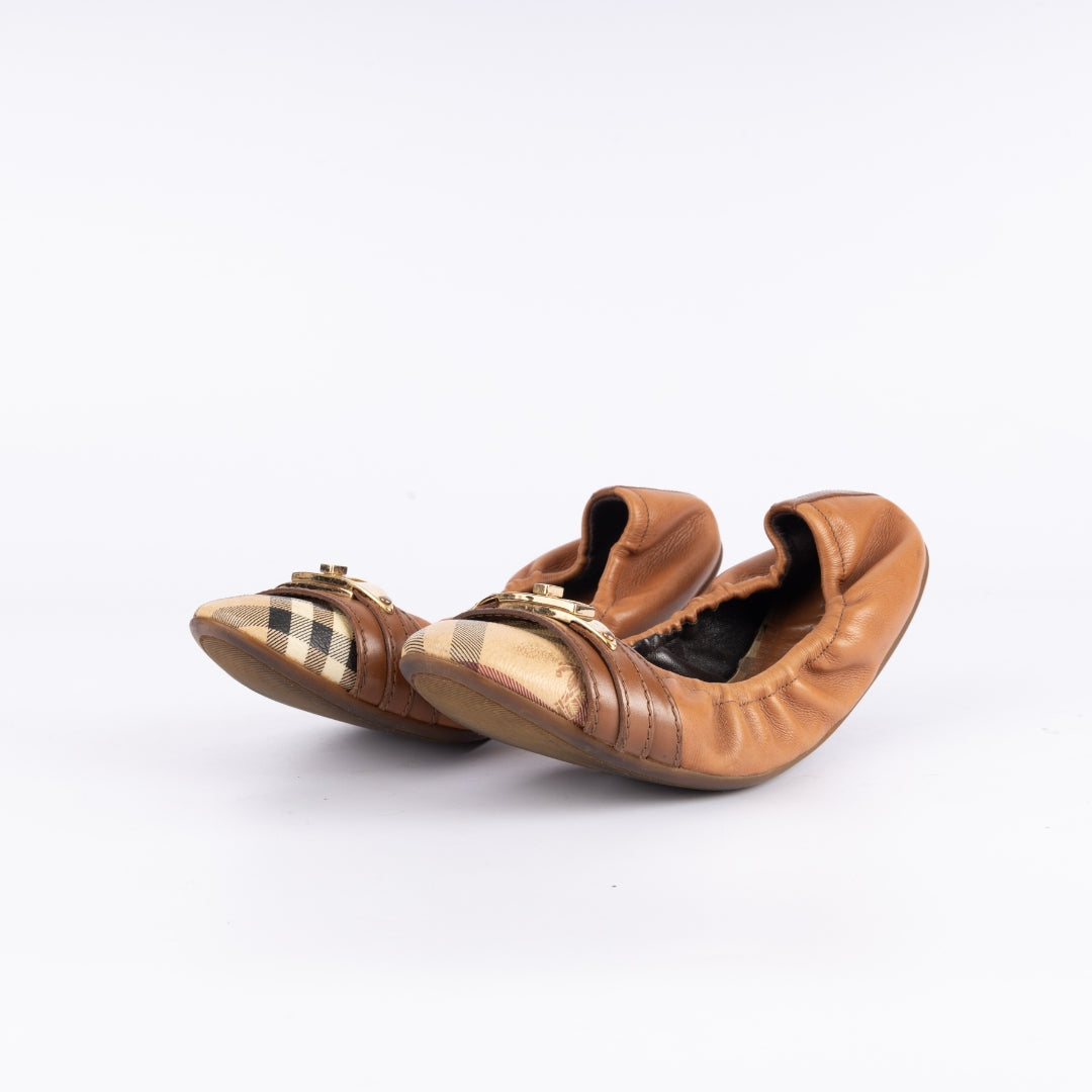 Burberry Coated Canvas And Leather Scrunch Ballet Flats