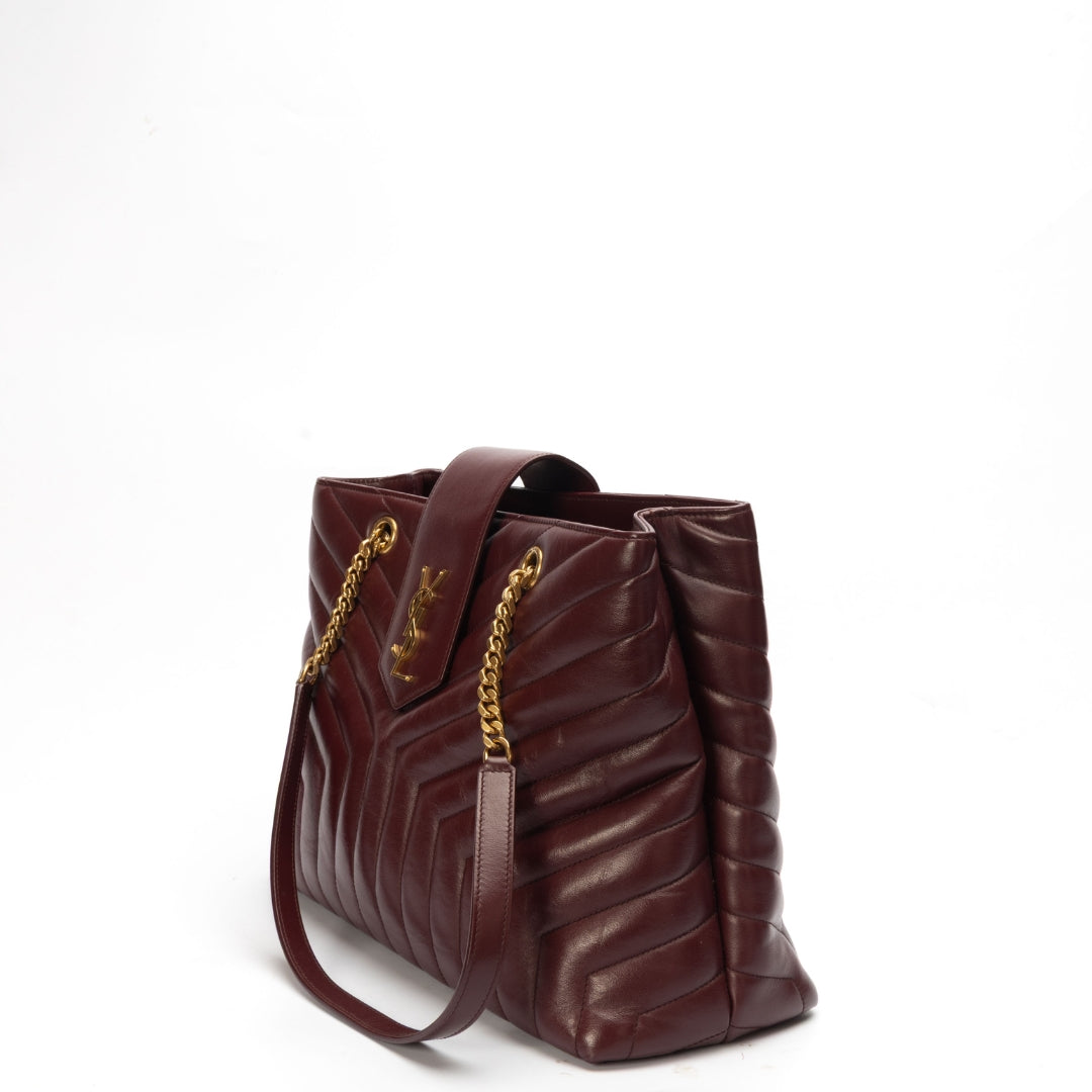 Saint Laurent Burgundy Matelasse Cassandre Shopper Tote