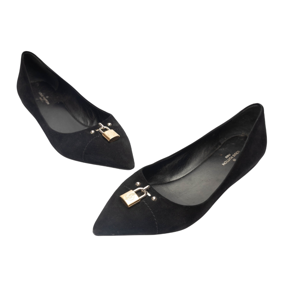 Louis Vuitton Black Suede Pointed Toe Ballet Flats