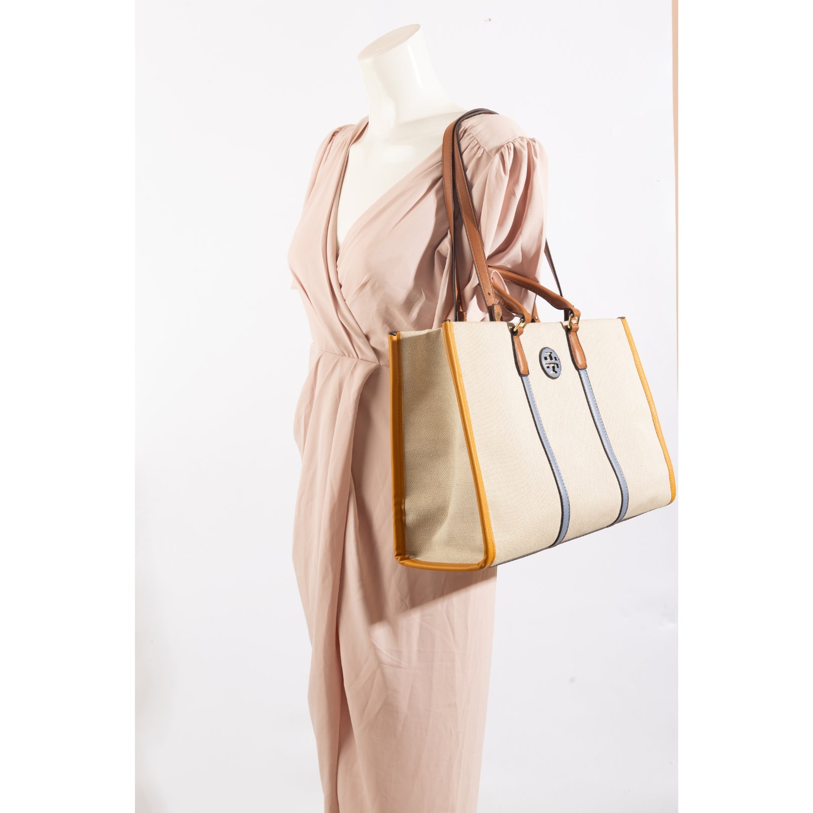 Tory Burch Tricolor Canvas Blake Shopper Tote