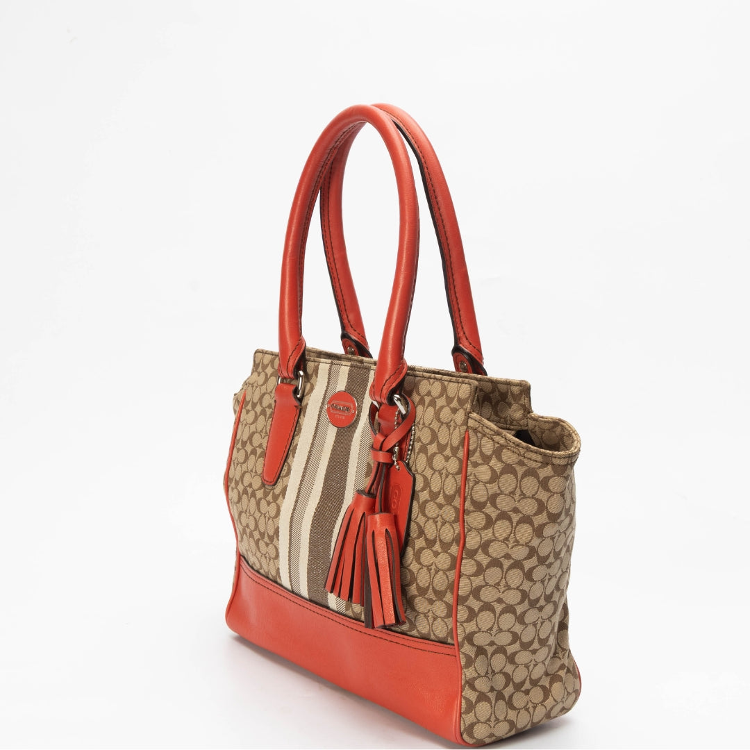 Coach Beige/Orange Signature Canvas Tote