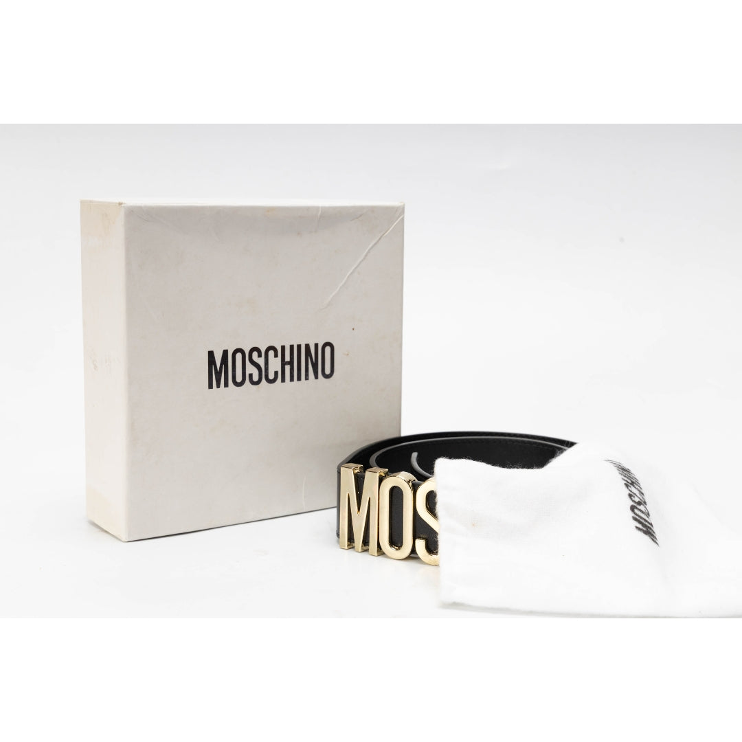 Moschino Black Leather Logo Belt