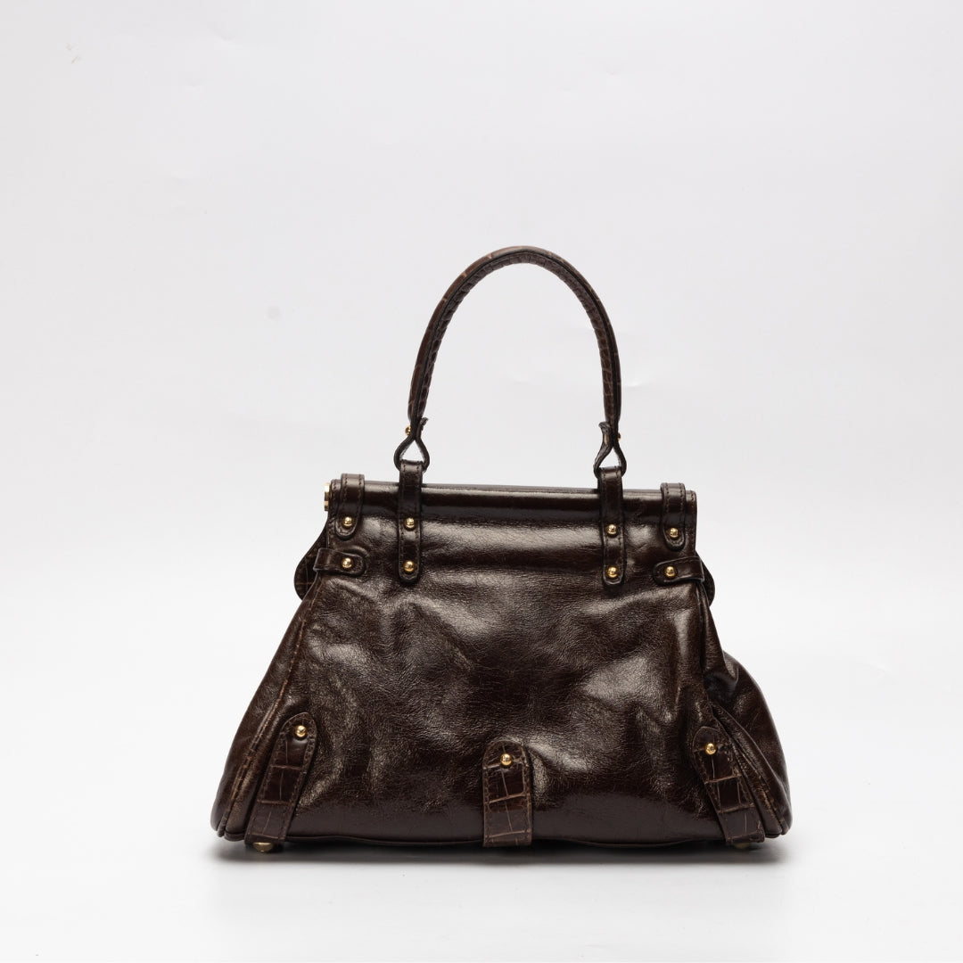 Fendi Brown Leather Croc Embossed Magic Bag