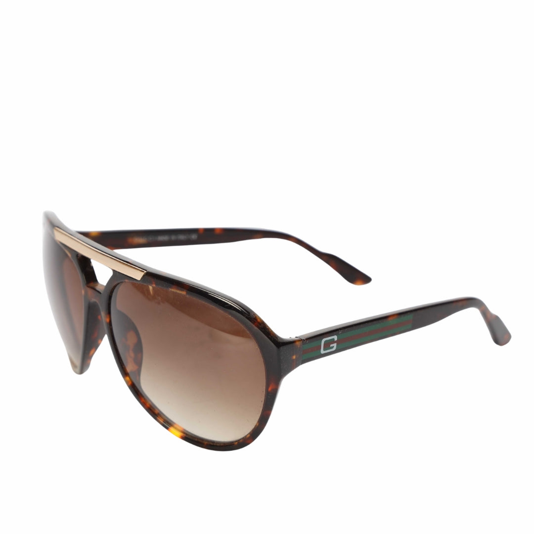 Gucci Brown Tortoise Shell Frame Vintage Aviator Sunglasses