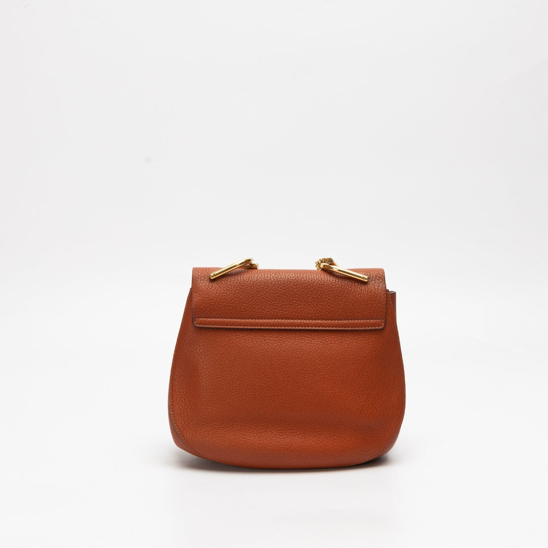 Chloe Burnt Orange Leather Medium Drew Crossbody Bag