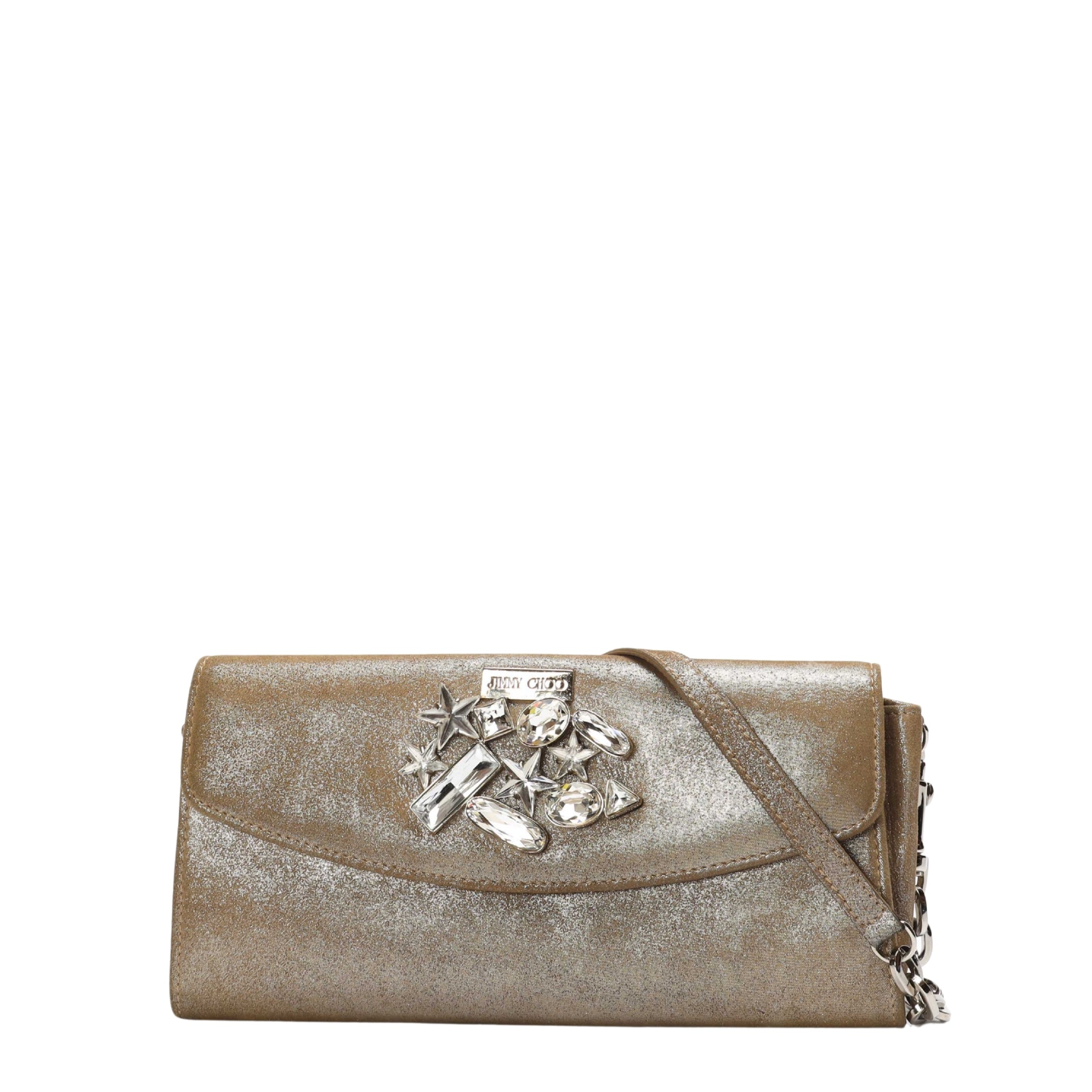 Jimmy Choo Beige Crystal Chain CLutch