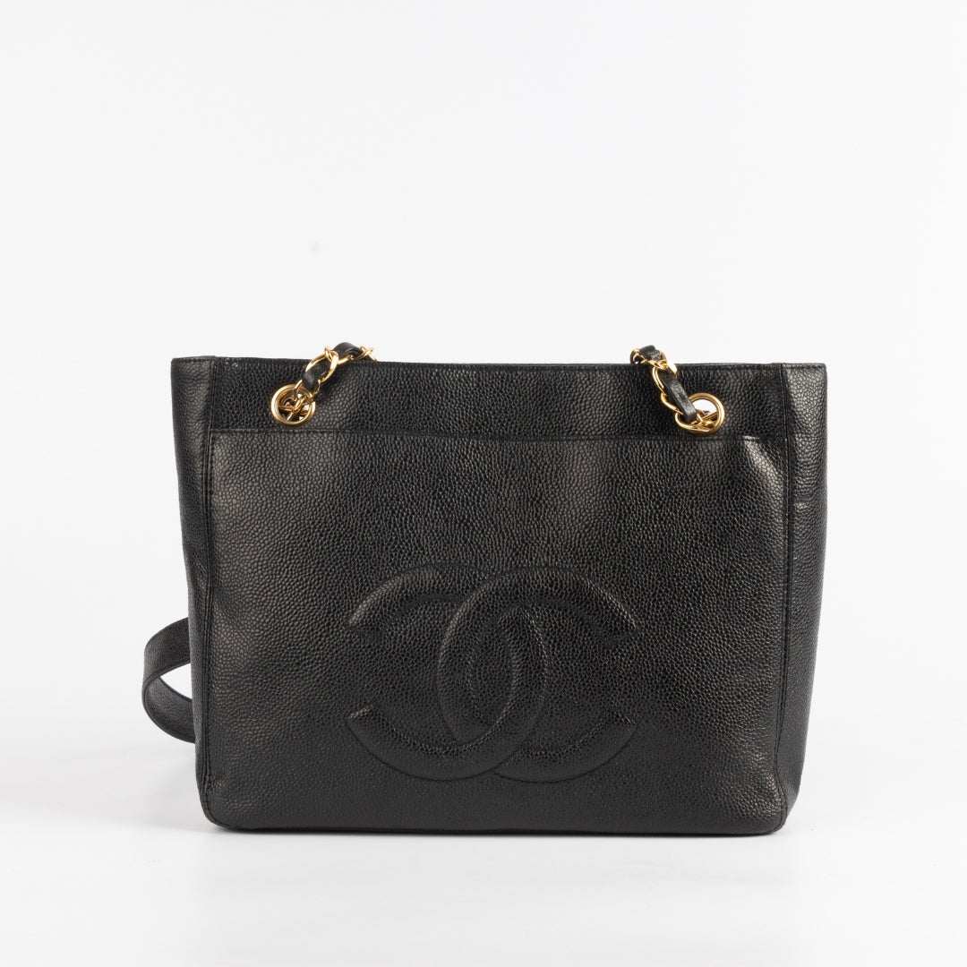 Chanel Black Caviar Leather Classic Front Pocket Shoulder Bag