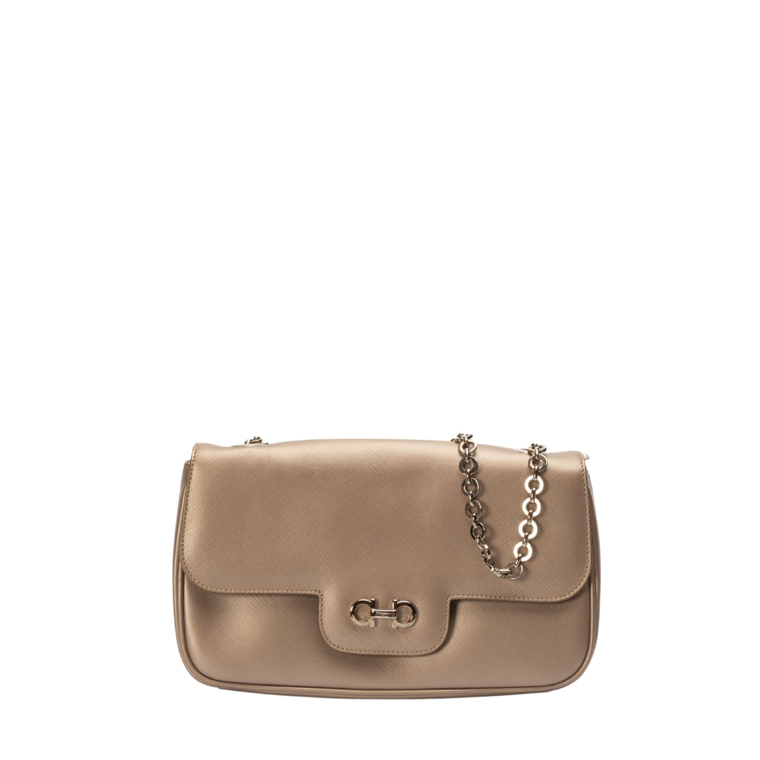 Salvatore Ferragamo Metallic Beige Gancini Flap Bag