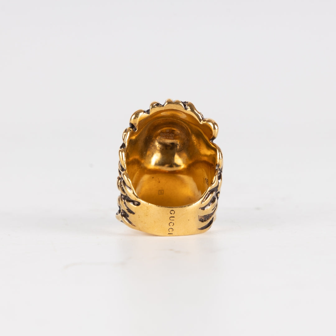 Gucci Lion Head Motif Crystal Ring