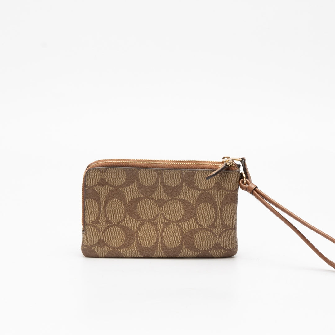 Coach Signature Canvas Double Corner Zip Wristlet