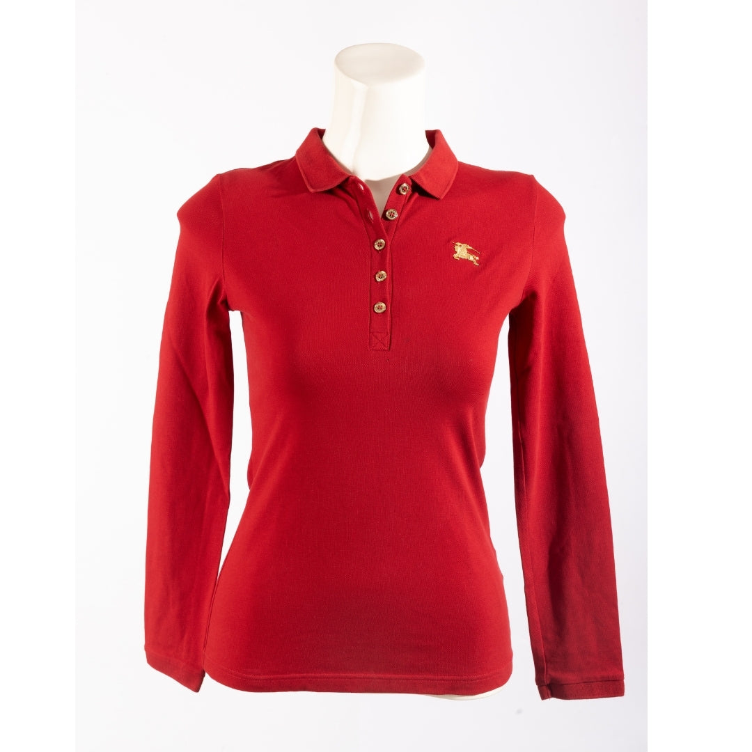 Burberry Red Pique Polo Long Sleeve T-Shirt