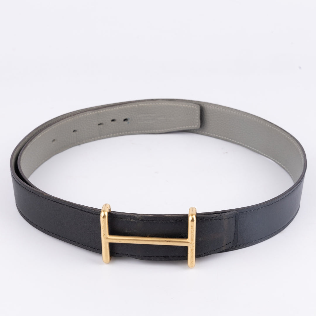 Hermes Black/Grey Leather Idem Reversible Belt