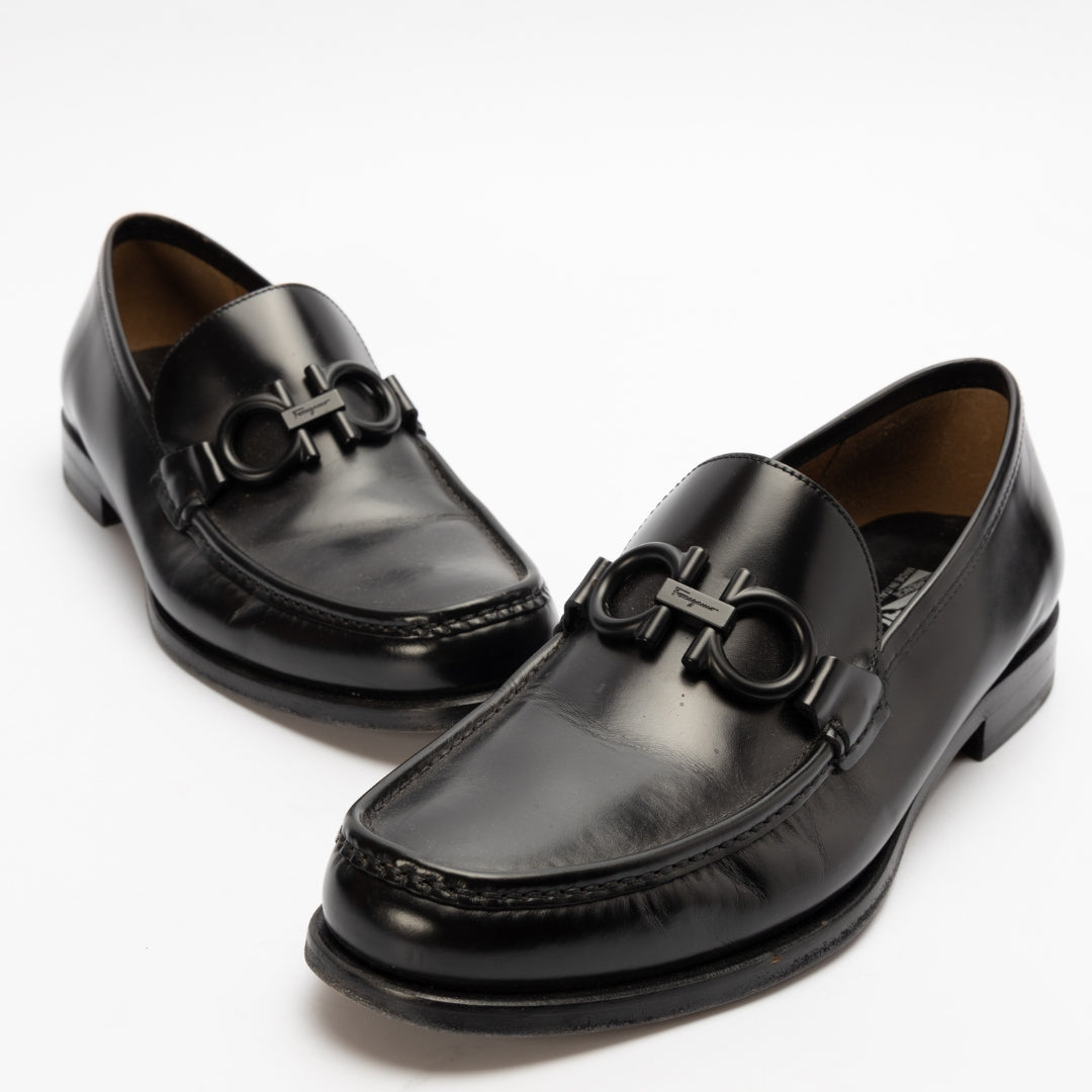 Salvatore Ferragamo Black Polished Leather Loafers