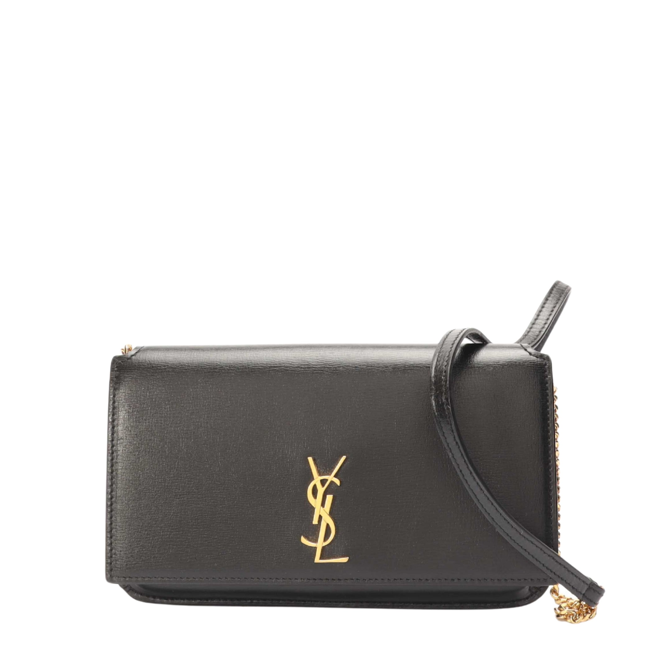Saint Laurent Black Cassandre Phone Holder Crossbody Bag