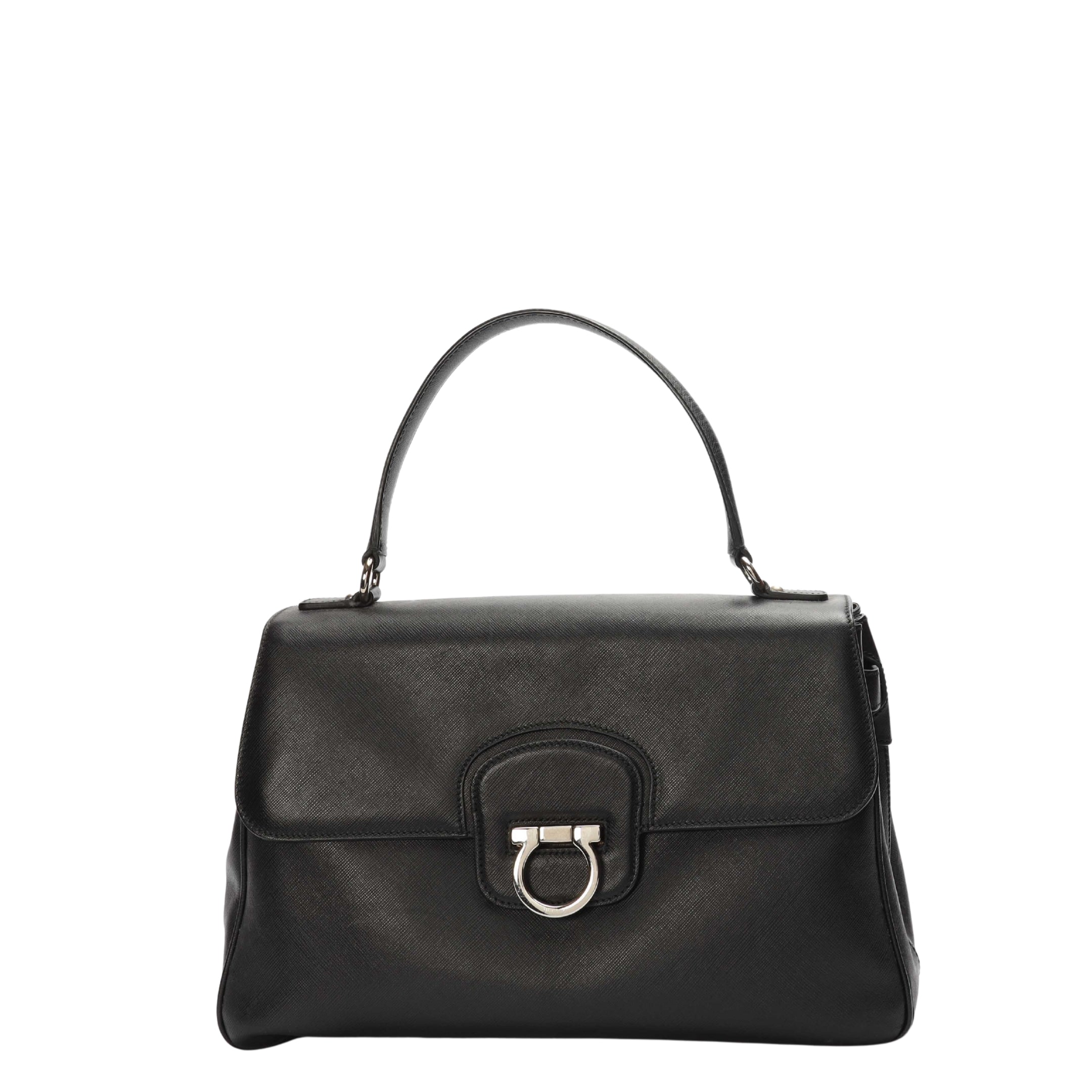 Salvatore Ferragamo Black Gancio Flap Top Handle Bag