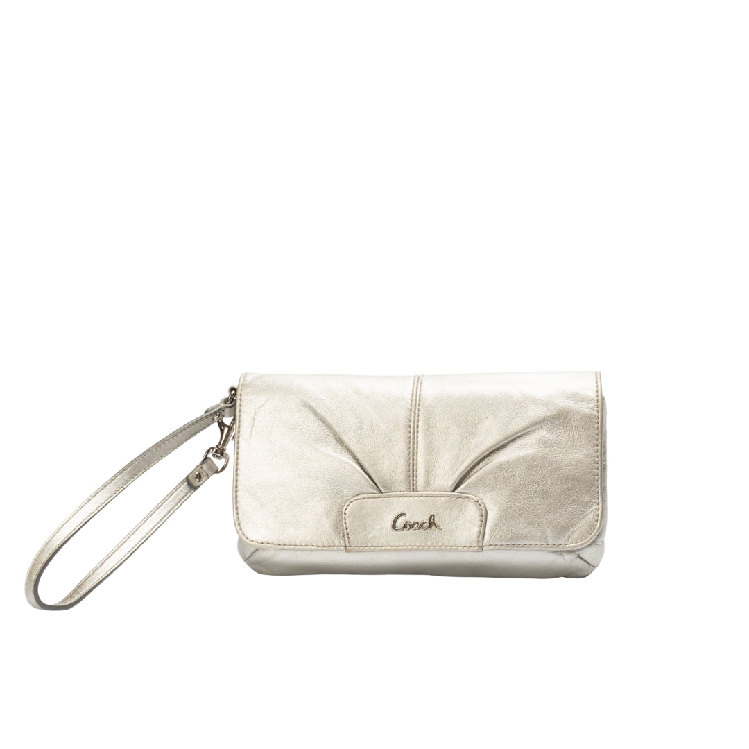 Coach Ashley Metallic Silver Leather Wristlet