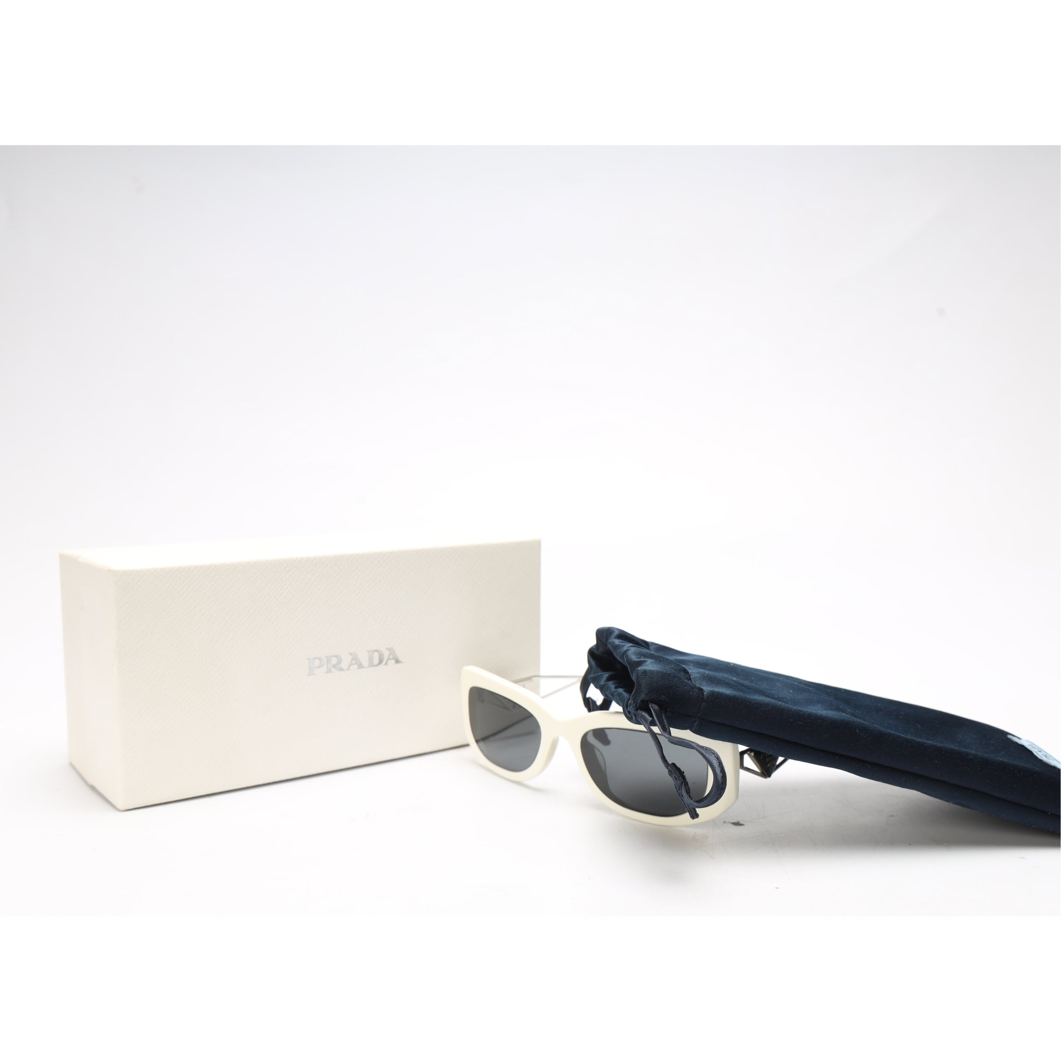 Prada White Logo Frame Rectangle Sunglasses