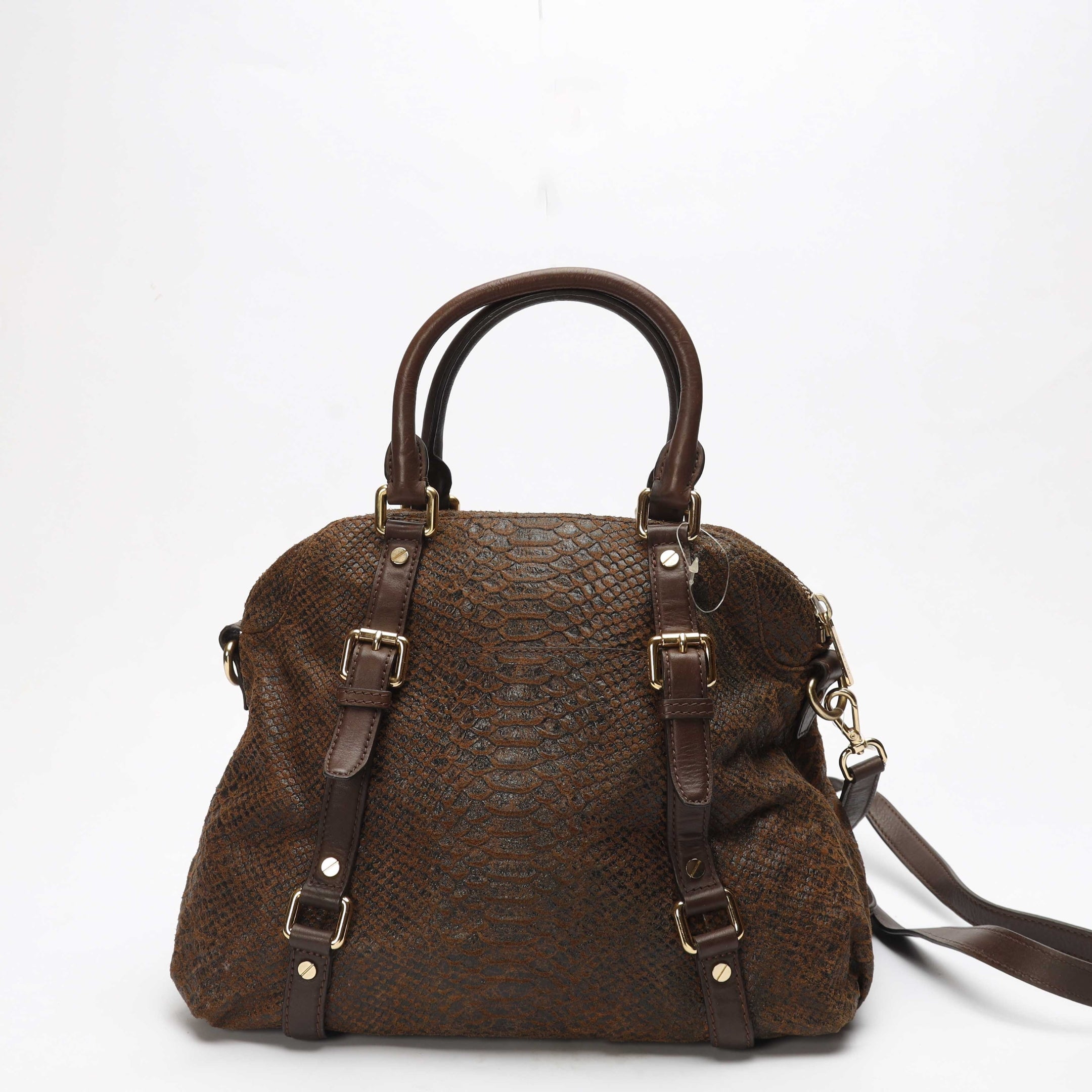 Michael Kors Bedford Brown Python Bowling Satchel