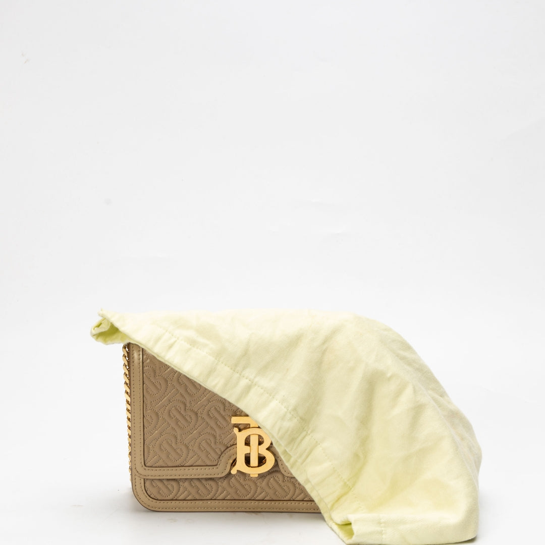 Burberry Beige Quilted Monogram TB Shoulder Bag