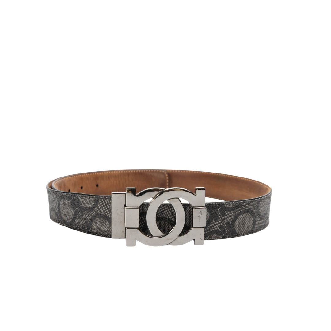 Salvatore Ferragamo Gancini Print Leather Buckle Belt