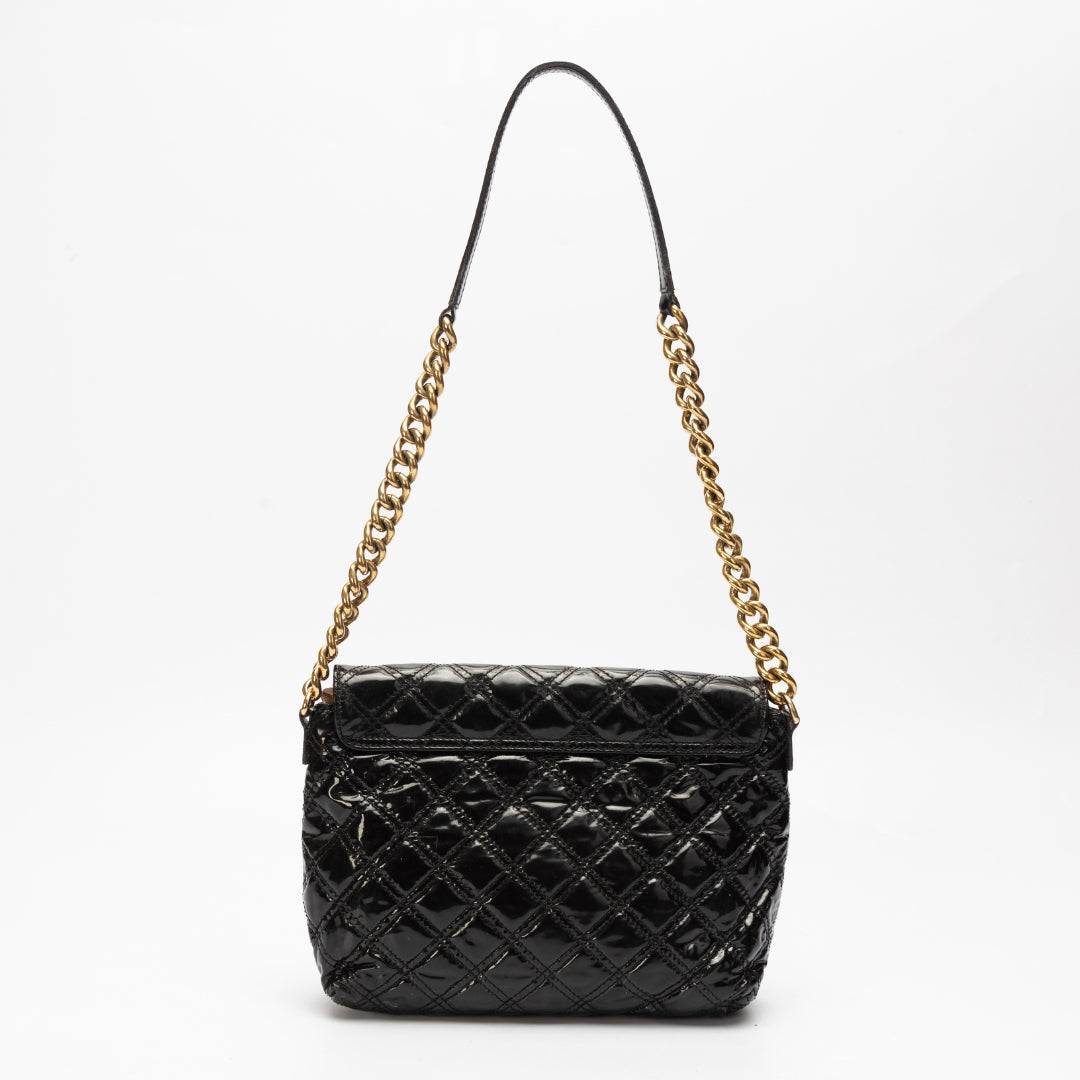 Marc Jacob Black Patent Leather Quilted Flap Shoulder Bag