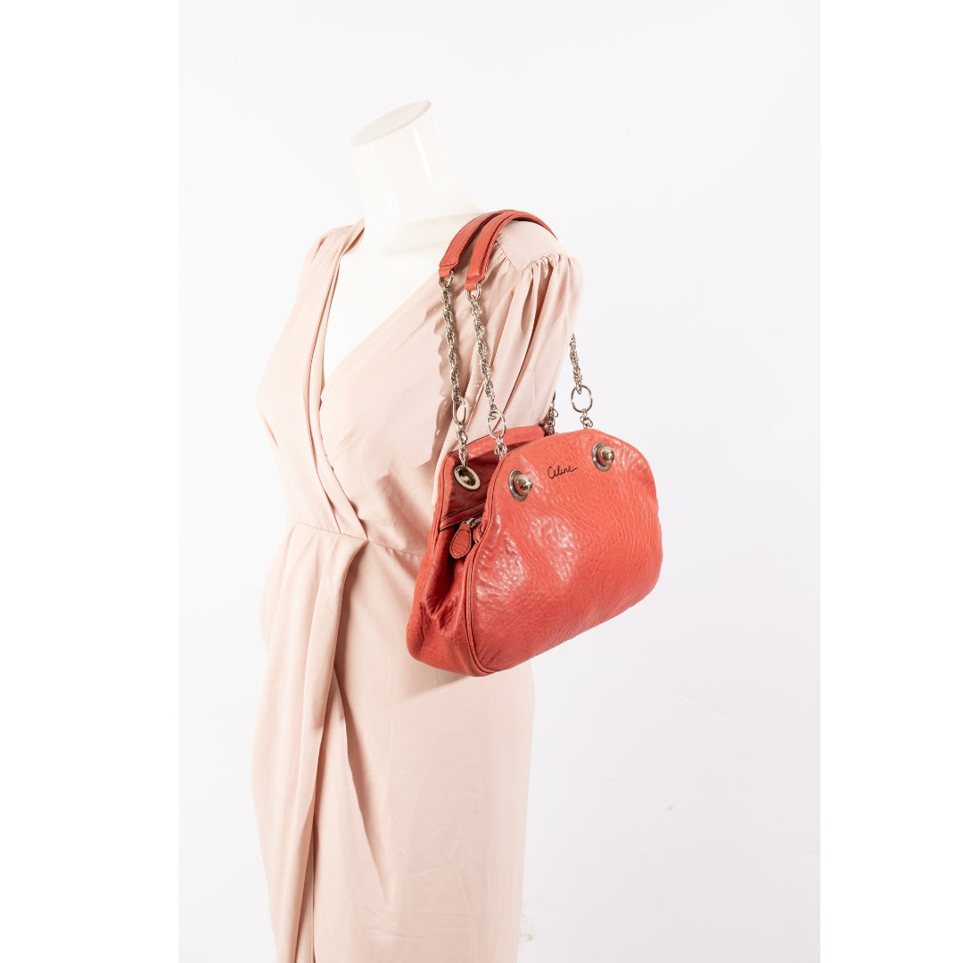 Celine Vintage Leather Peach Chain Shoulder Bag