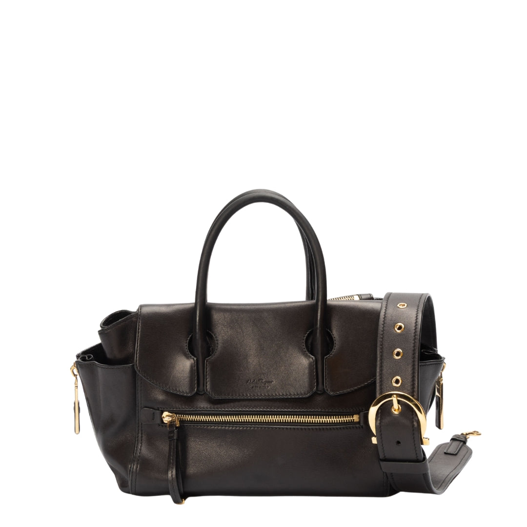 Salvatore Ferragamo Black East-West Convertible Satchel