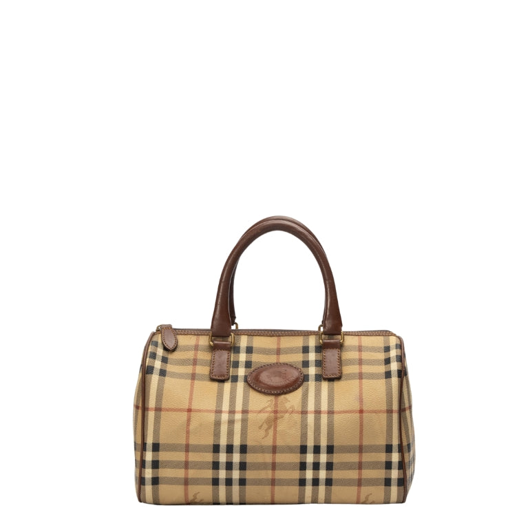 Burberry Brown/Beige Haymarket Check Canvas Boston Bag