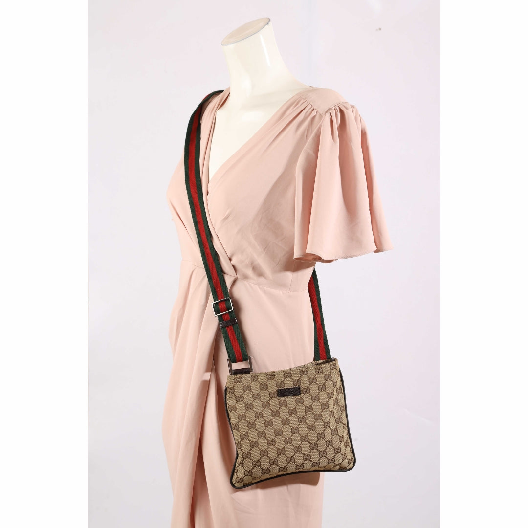 Gucci Beige GG Canvas Small Web Messenger Bag