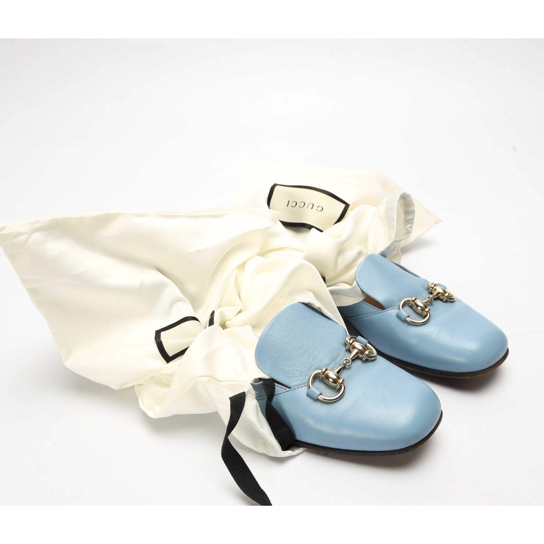 Gucci Light Blue Patent Leather Horsebit Loafers