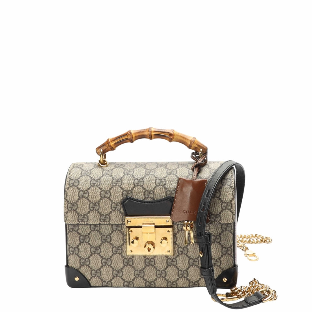 Gucci Padlock Bamboo GG Canvas Small Satchel