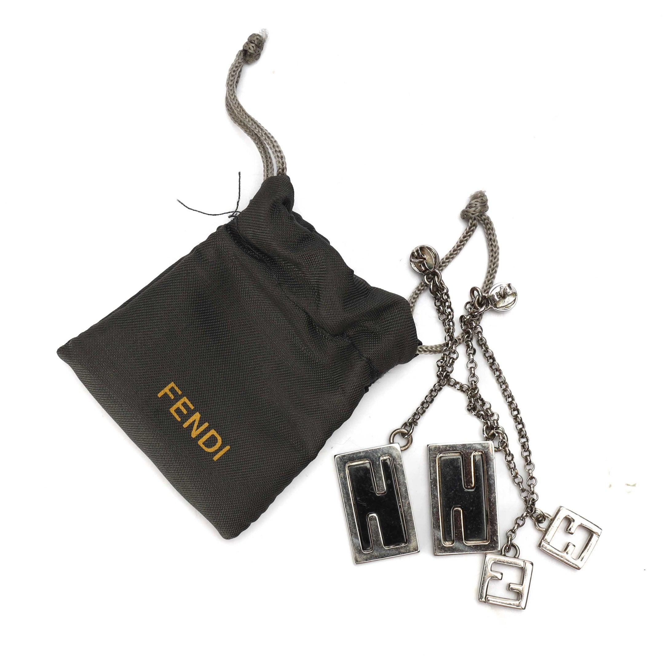Fendi Silver Chain Detail Logo Drop Earrings