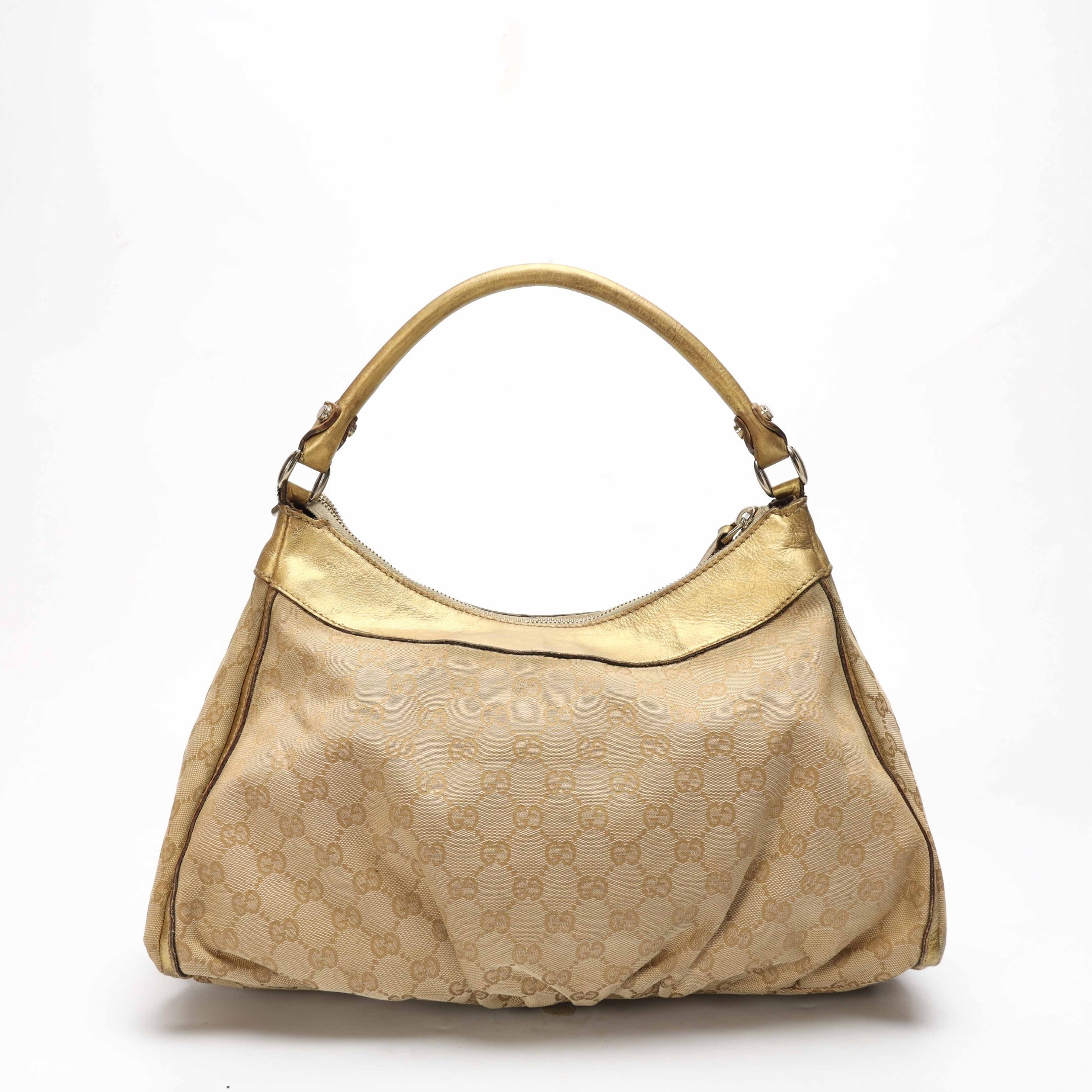 Gucci Biege/Gold GG Canvas D Ring Hobo Bag