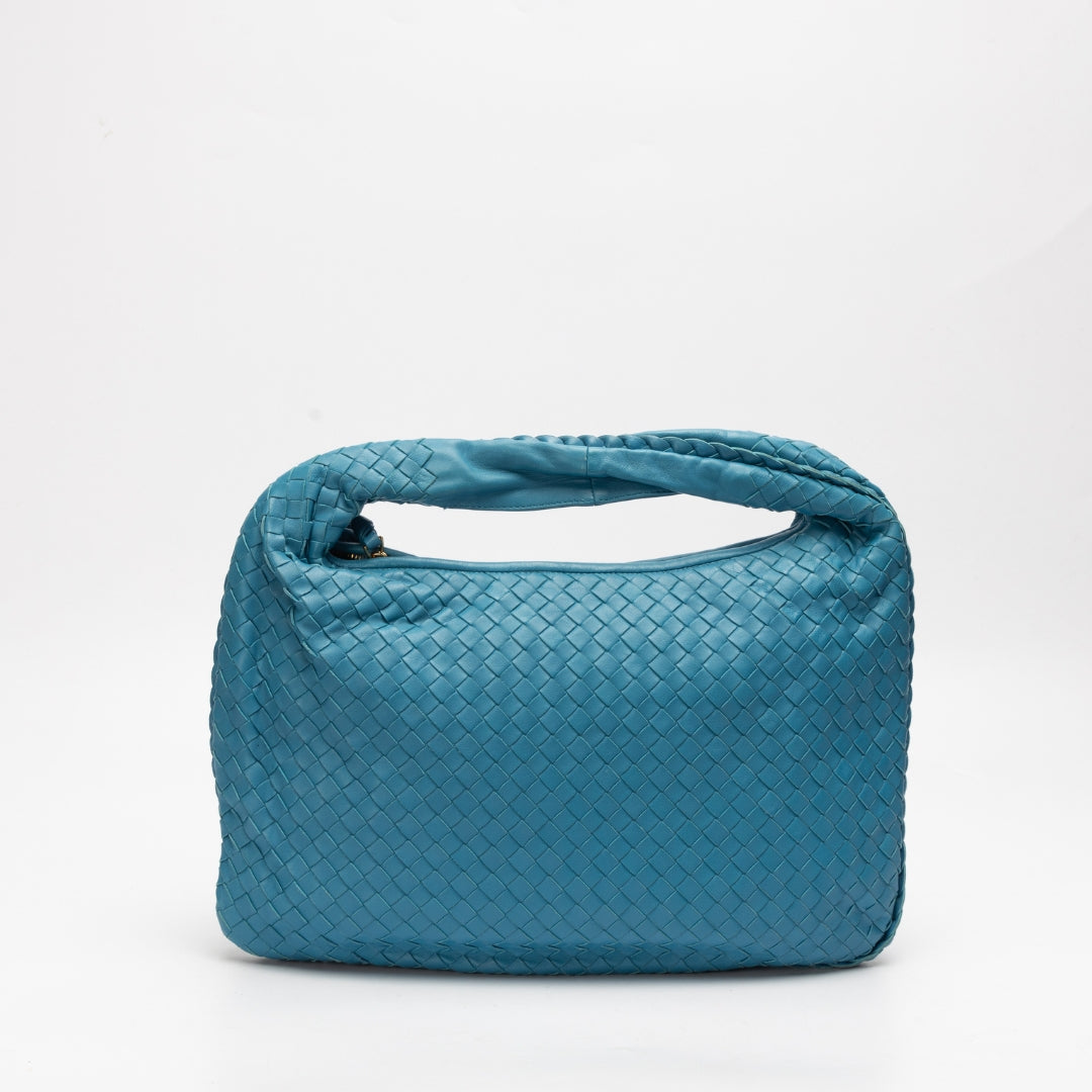 Bottega Veneta Medium Blue Intrecciato Leather Hobo Bag