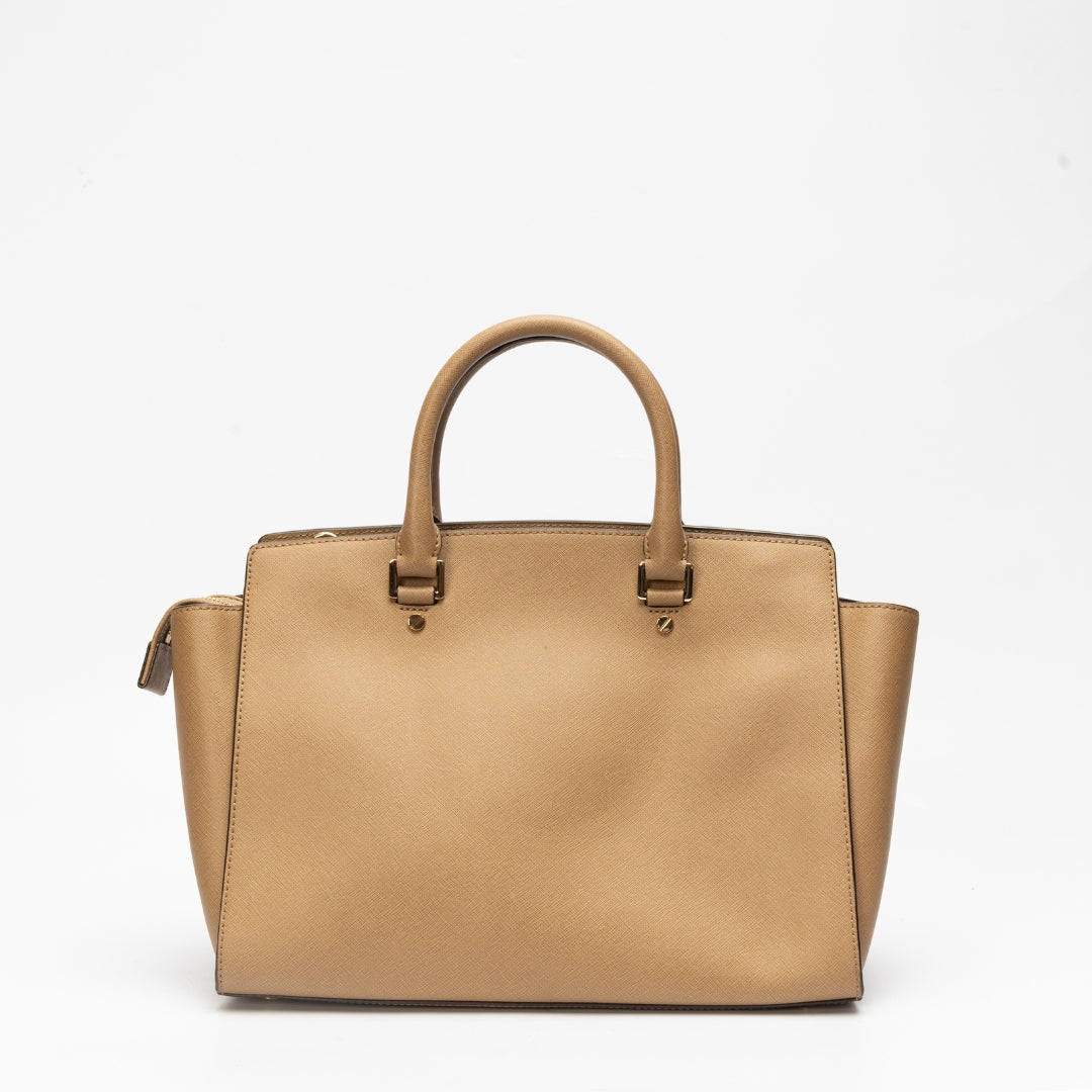 Michael Kors Beige Saffiano Leather Selma Satchel