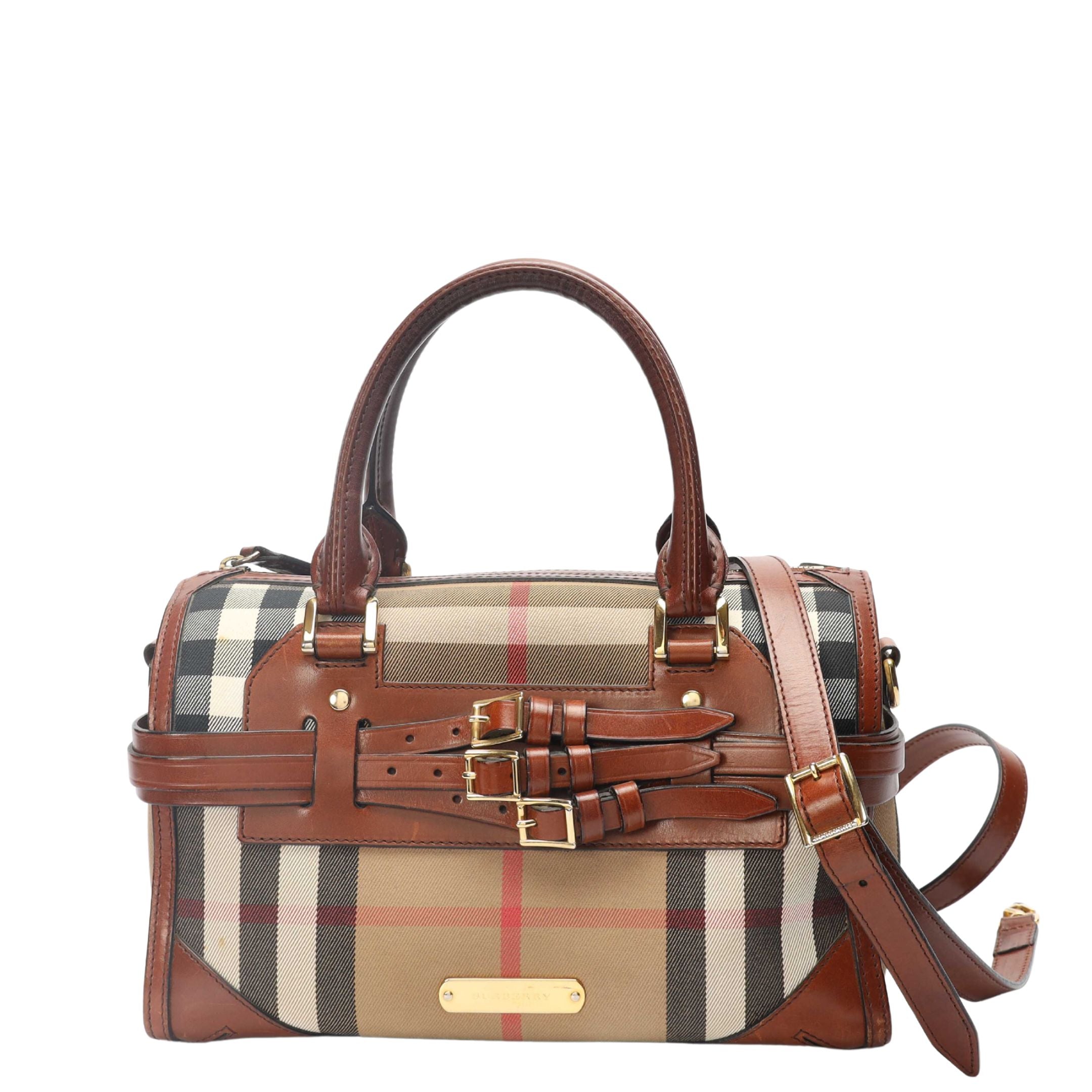 Burberry Brown House Check Bridle Bowling Bag