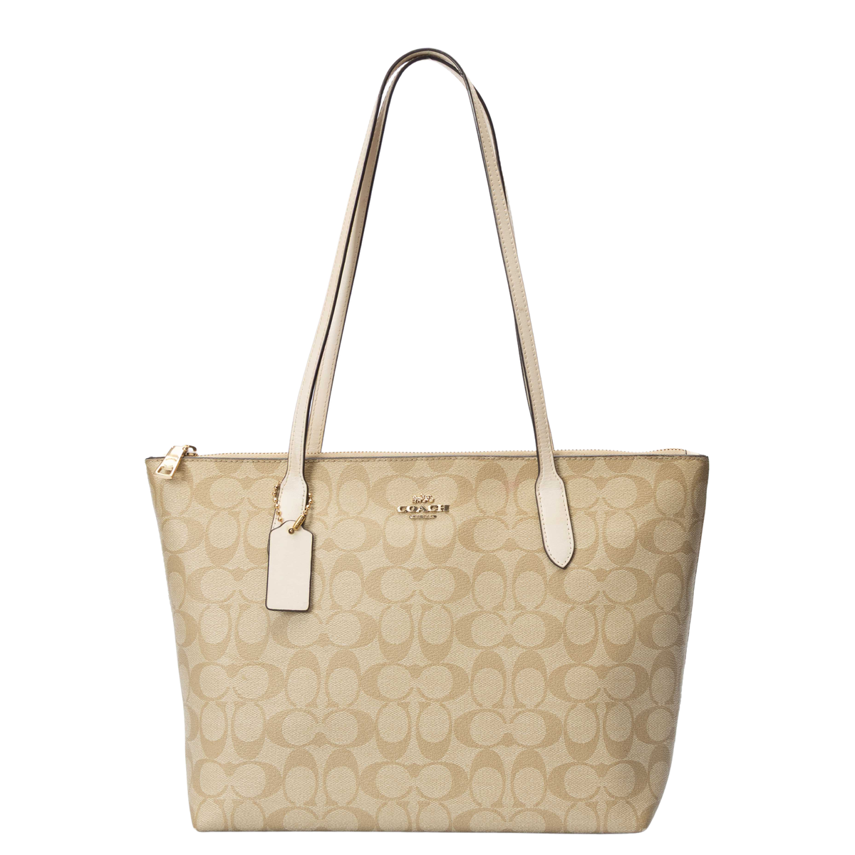Coach Zip Top Beige Tote