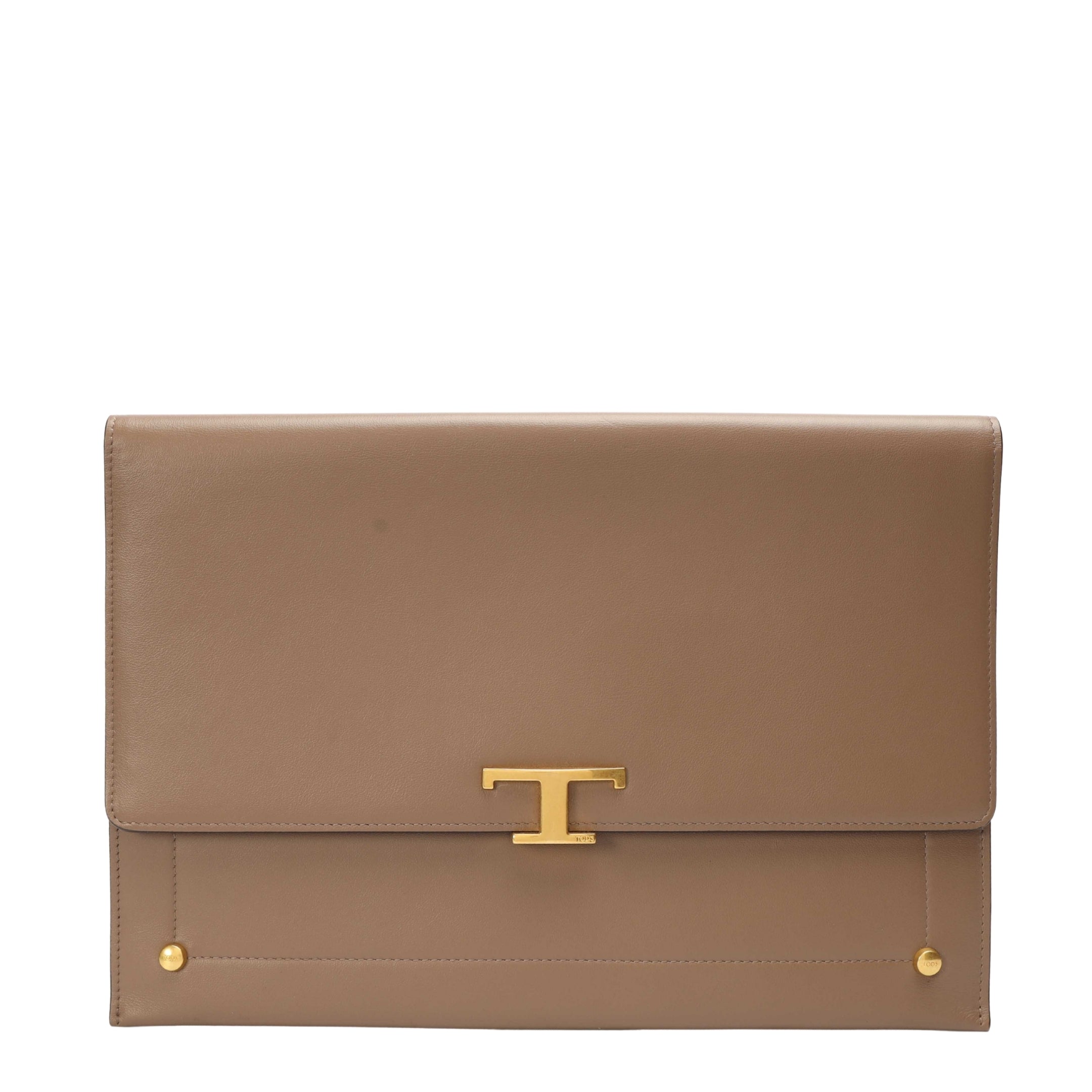 Tods Taupe Large T Timeless Envelope Clutch